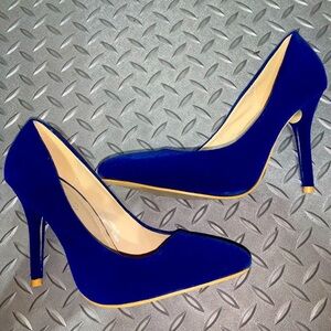 Royal blue velvet heels